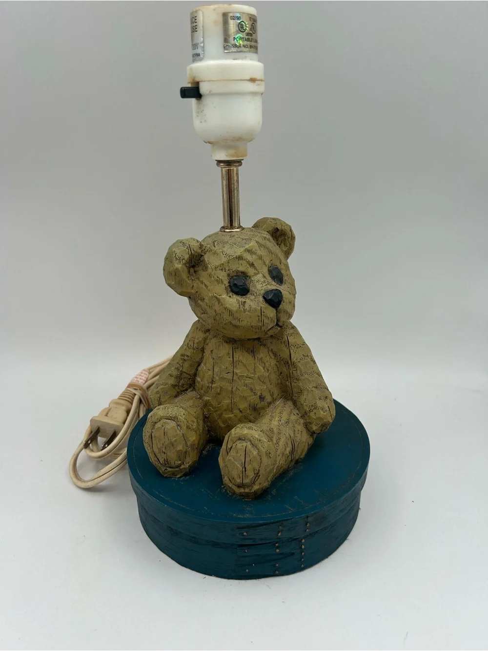 Vintage Teddy Bear Lamp Carved Wooden Resin Children's Nursery Room RARE